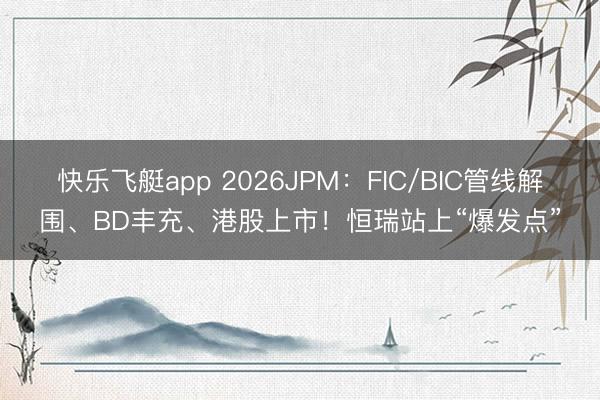 快乐飞艇app 2026JPM：FIC/BIC管线解围、BD丰充、港股上市！恒瑞站上“爆发点”