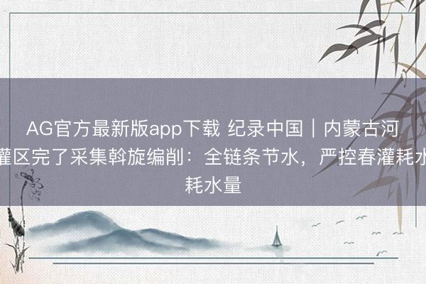 AG官方最新版app下载 纪录中国|内蒙古河套灌区完了采集斡旋编削:全链条节水,严控春灌耗水量